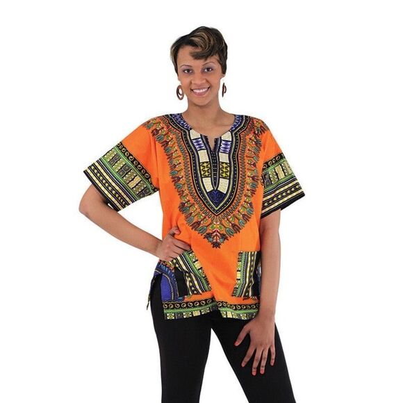 lapogee Tops - Lapogee TRADITIONAL DASHIKI, ORANGE Made In India Size medium